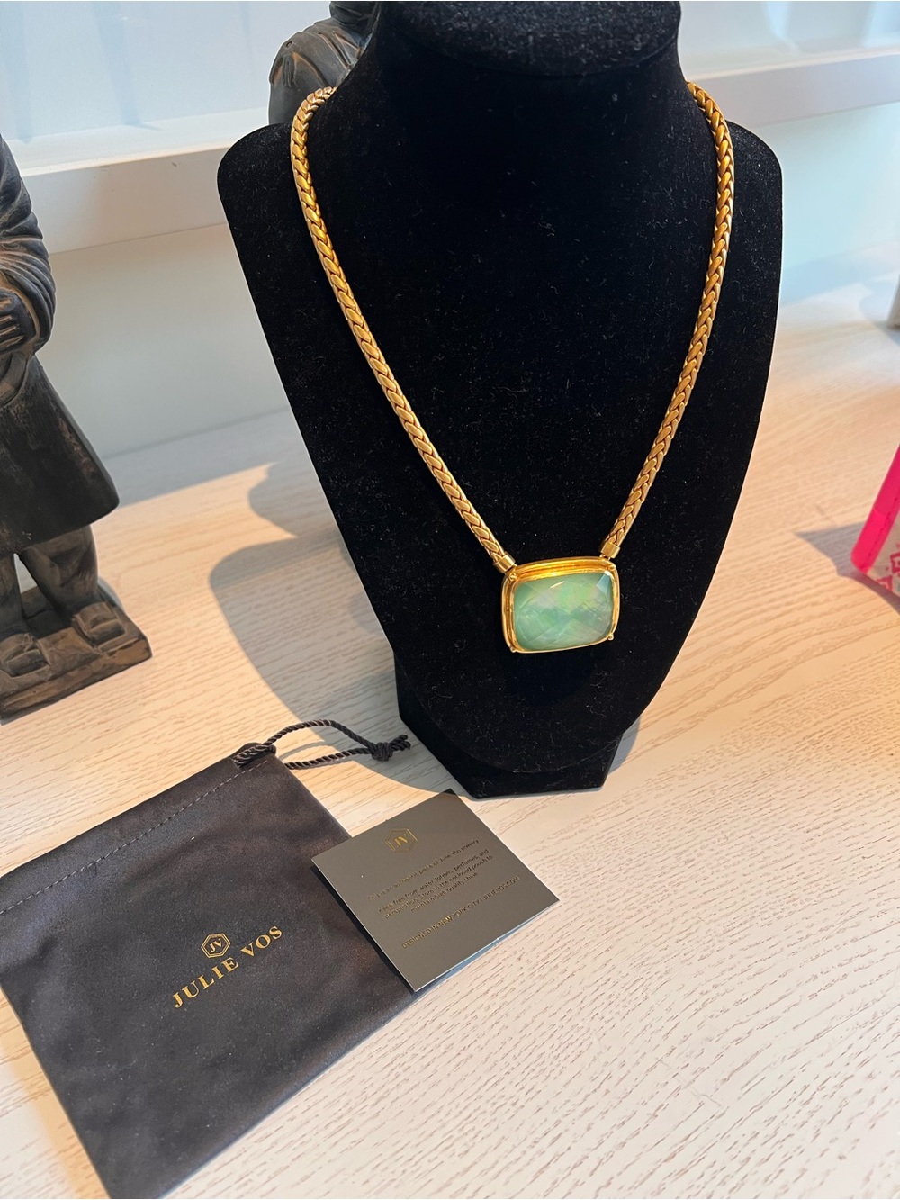 Julie Vos Gold-Tone Necklace with Green Opalescent Pendant- NWT - Picture 4 of 7